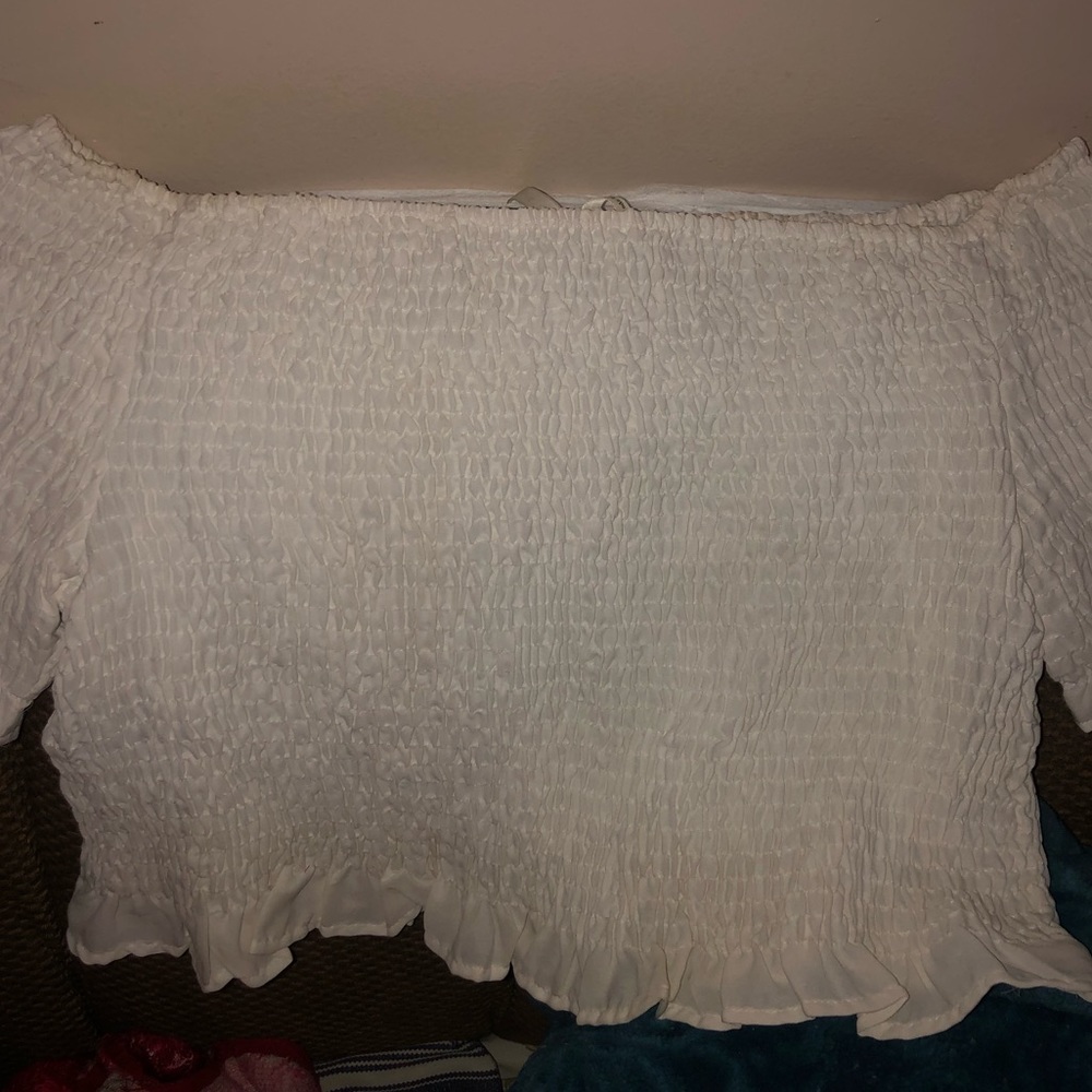 White off the shoulder ruched top